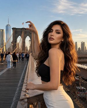 Forced Perspective Brooklyn Bridge Portrait AI image template preview