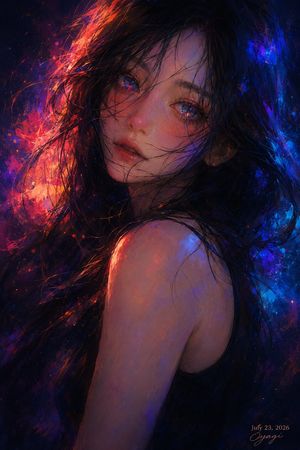 Neon Cosmic Anime Portrait AI image template preview