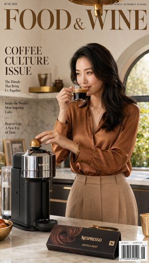 Nespresso Coffee Lifestyle Magazine Cover AI image template preview
