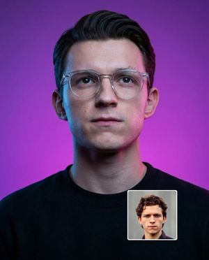 Magenta and Cyan Rim-Lit Studio Portrait AI image template preview