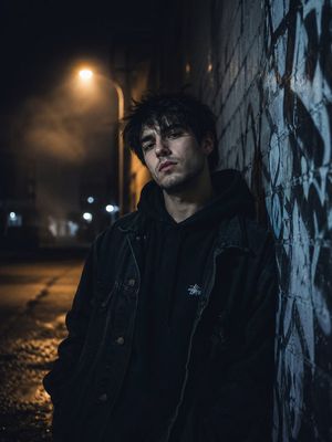 Urban Alley Night Portrait AI image template preview