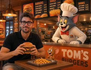 Joyful Fast-food Restaurant Crossover Scene AI image template preview