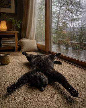 Rainy Day Relaxed Black Cat AI image template preview