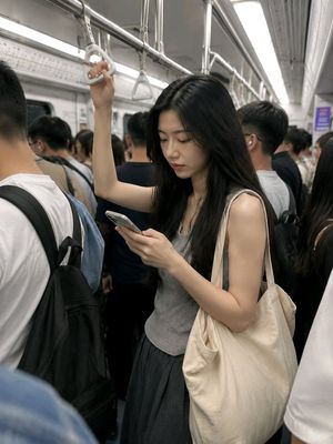 Realistic Subway Rush Hour Portrait AI image template preview