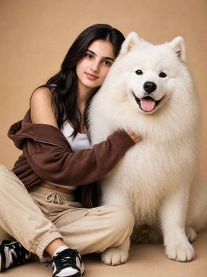 Wholesome Girl and Samoyed Friendship Portrait AI image template preview