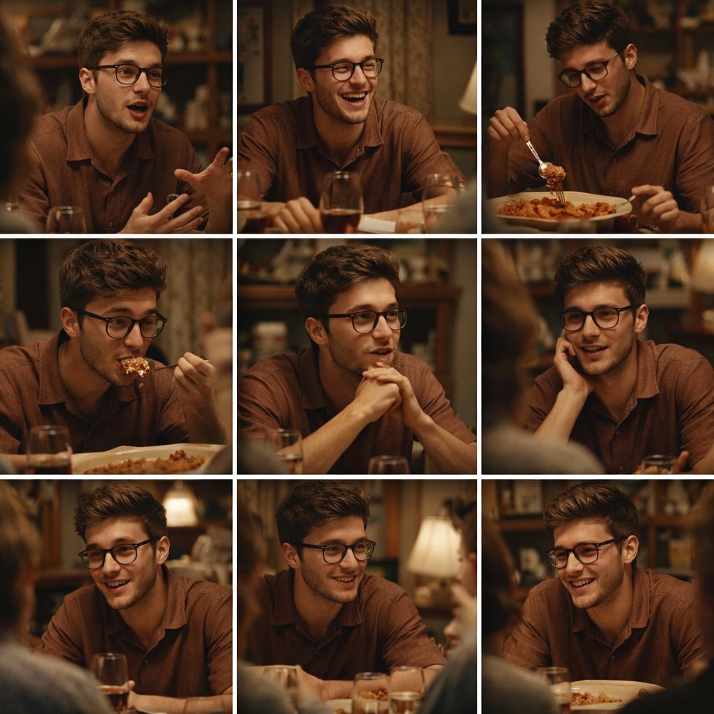 A 3x3 grid storyboard contact sheet comprised of nine candid, cinematic AI image template preview