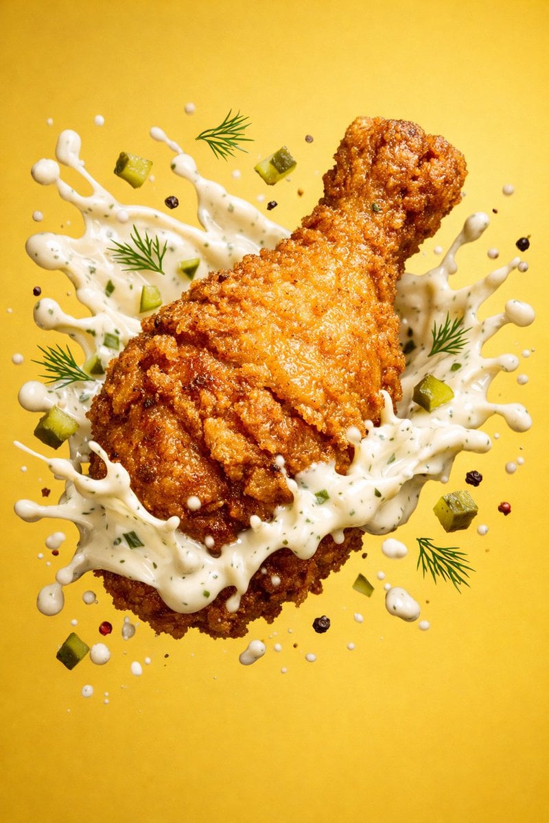 Epic 8K cinematic fantasy food scene a colossal crispy fried chicken leg AI image template preview