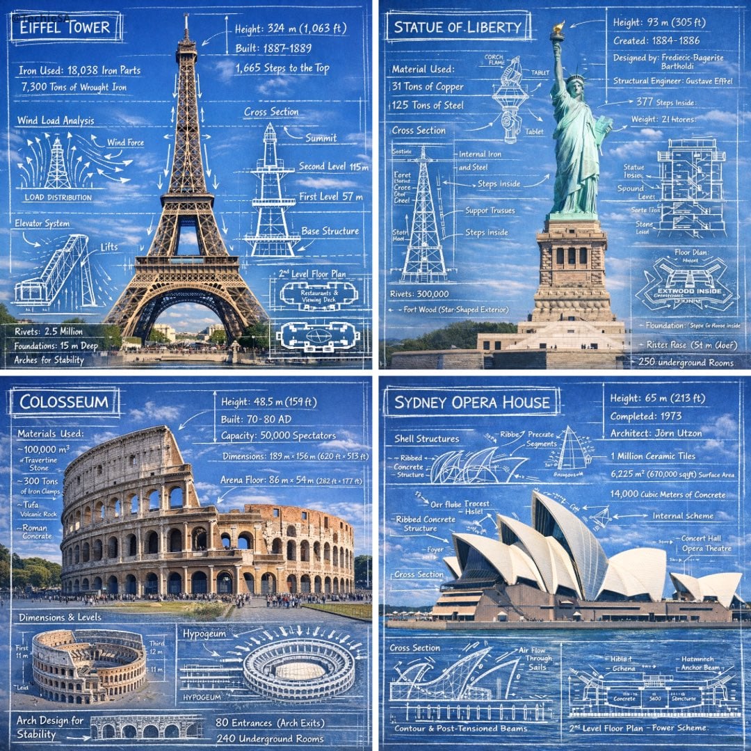 Infographic image combining a real photograph of the landmark AI image template preview