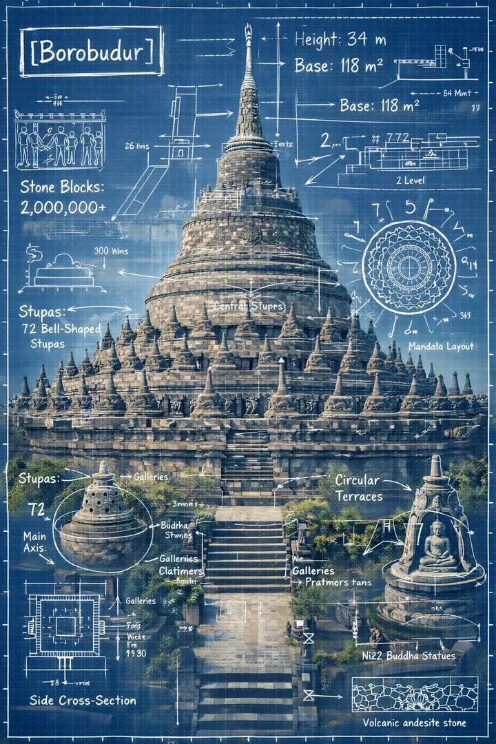 Infographic image combining a real photograph of the landmark AI image template preview