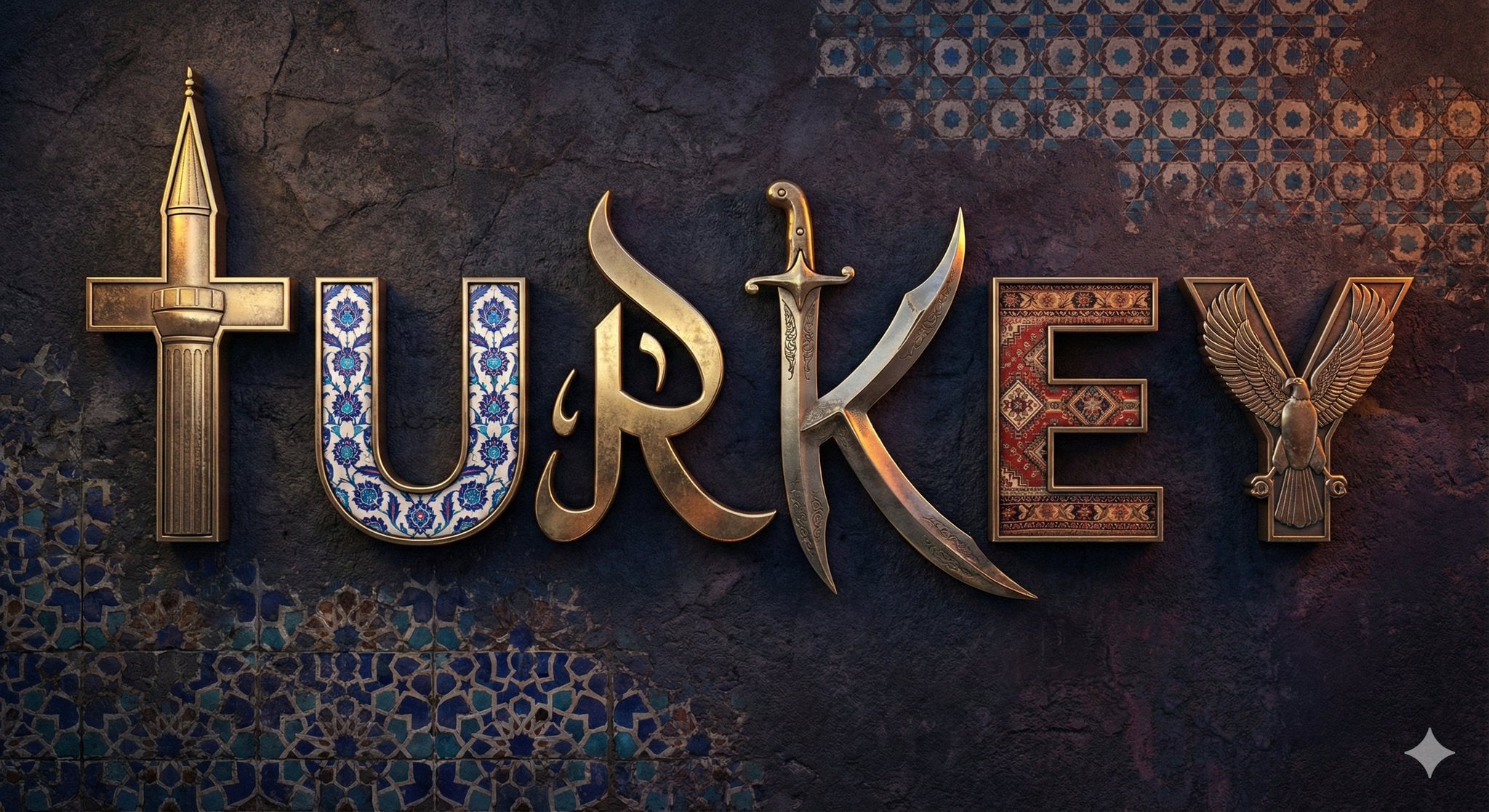 A high-quality 3D metallic typography design of the word, set against example 3