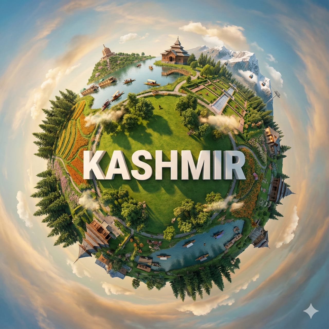 Hyper-realistic miniature planet showcasing with famous landmarks AI image template preview