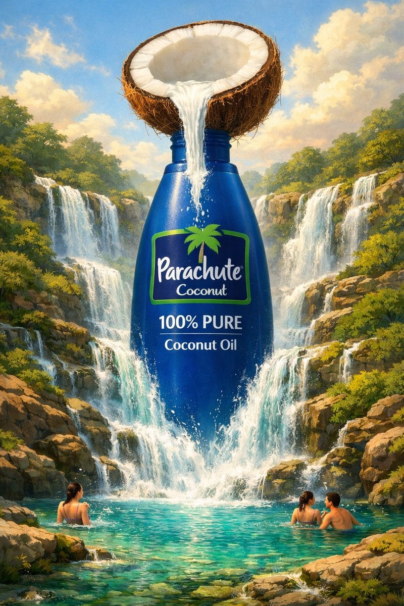 Surreal premium commercial illustration featuring the product bottle AI image template preview