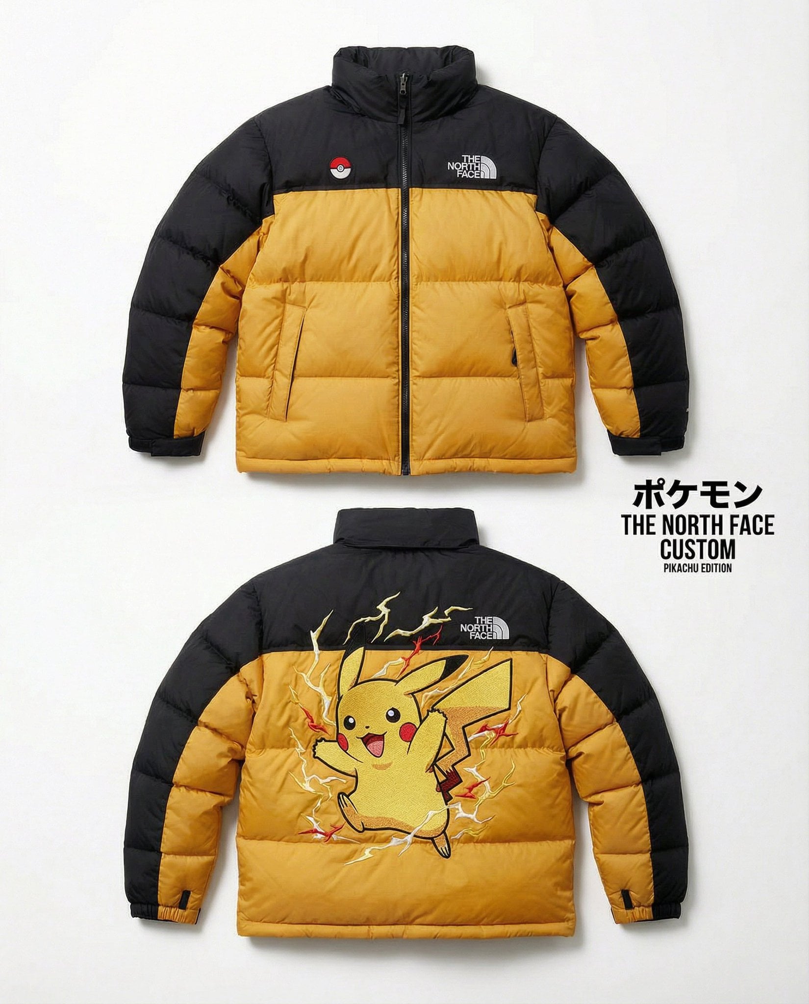High-end editorial product shot of a custom The North Face Nuptse 700 AI image template preview