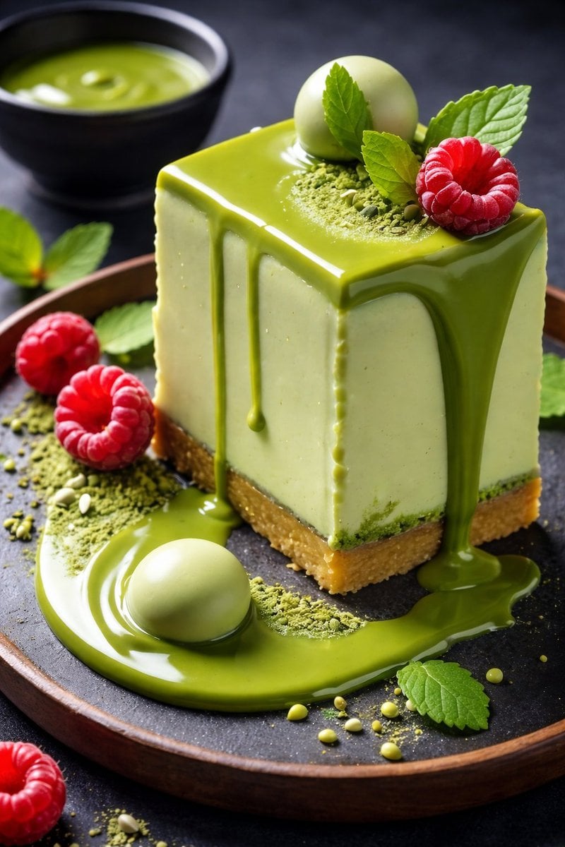 Highly reflective, thick, slow-dripping matcha glaze example 4
