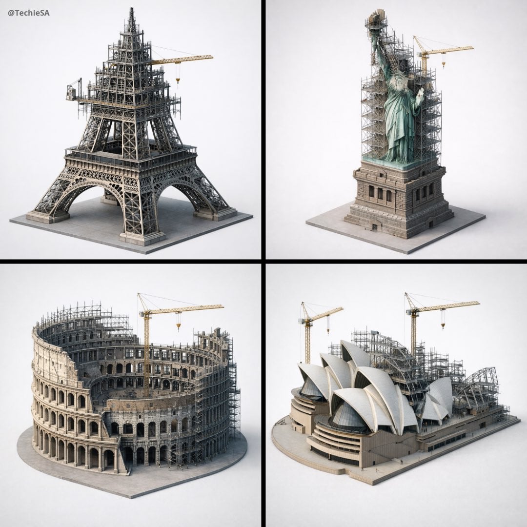 Depict frozen in an eternal state of construction AI image template preview