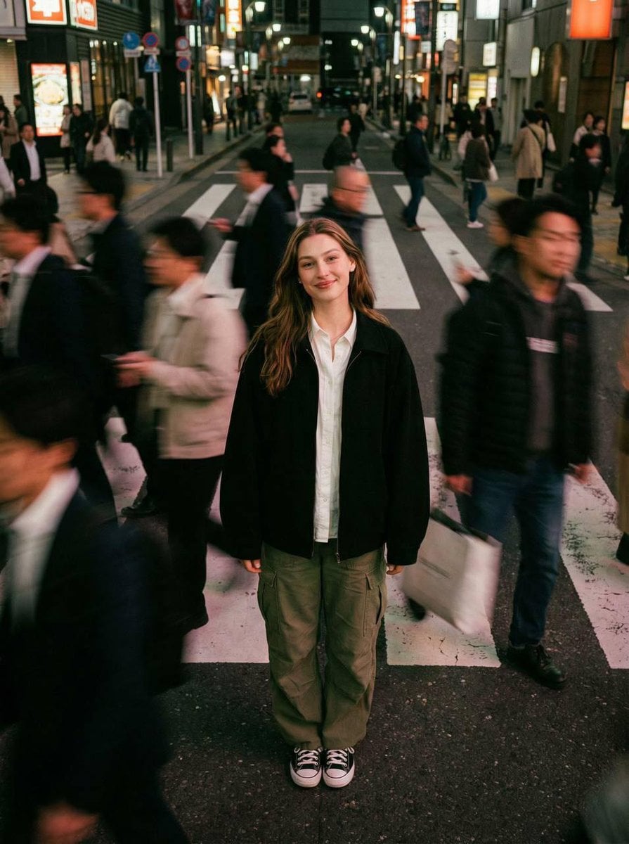 Cinematic street photography capturing a moment in motion with a crowd AI image template preview