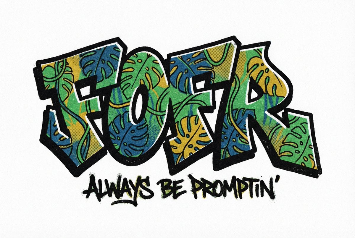 The word fofr as aggressive hard-edge graffiti with a monstera leaf AI image template preview