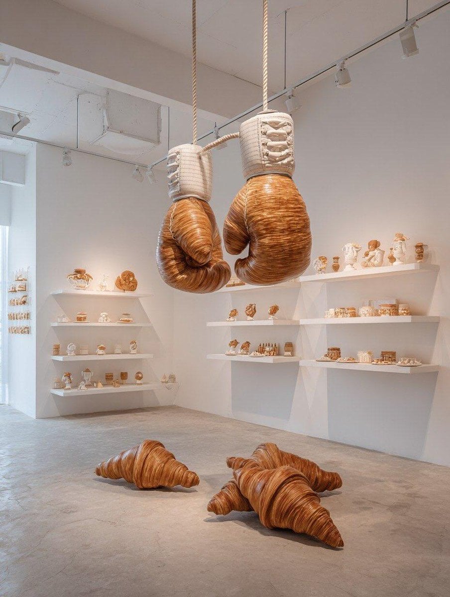 Oversized sports equipment sculpture made entirely from croissants example 1