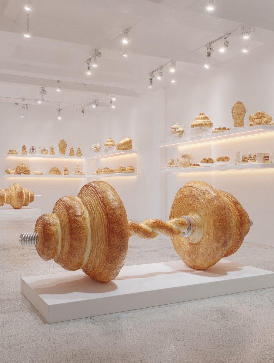 Oversized sports equipment sculpture made entirely from croissants example 2