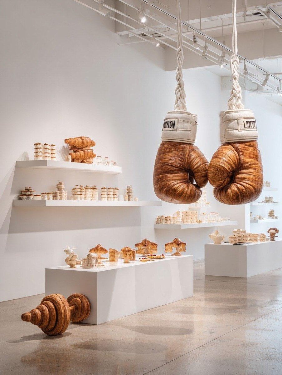 Oversized sports equipment sculpture made entirely from croissants example 4