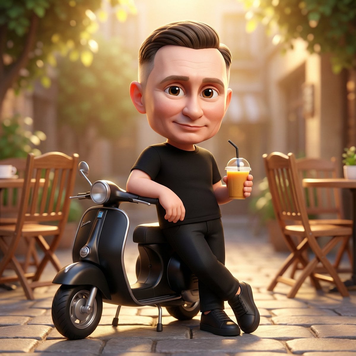 A cute 3D chibi-style character of the uploaded image leaning against example 2