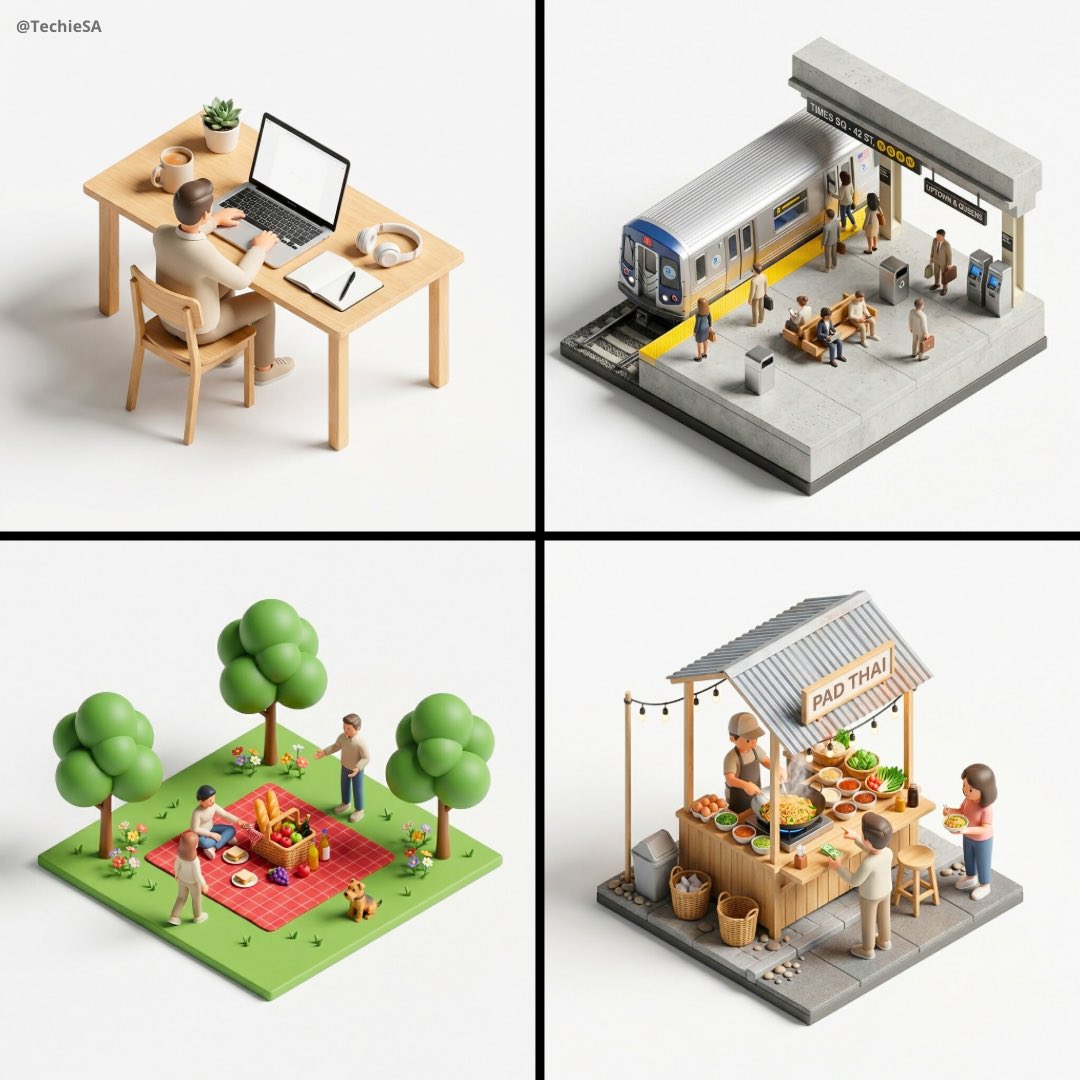 45 top-down isometric miniature 3D diorama including all key objects AI image template preview