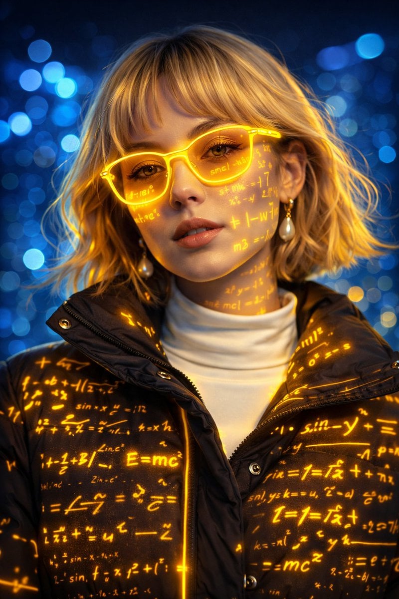 A futuristic cyber-aesthetic portrait of a young woman wearing glowing AI image template preview