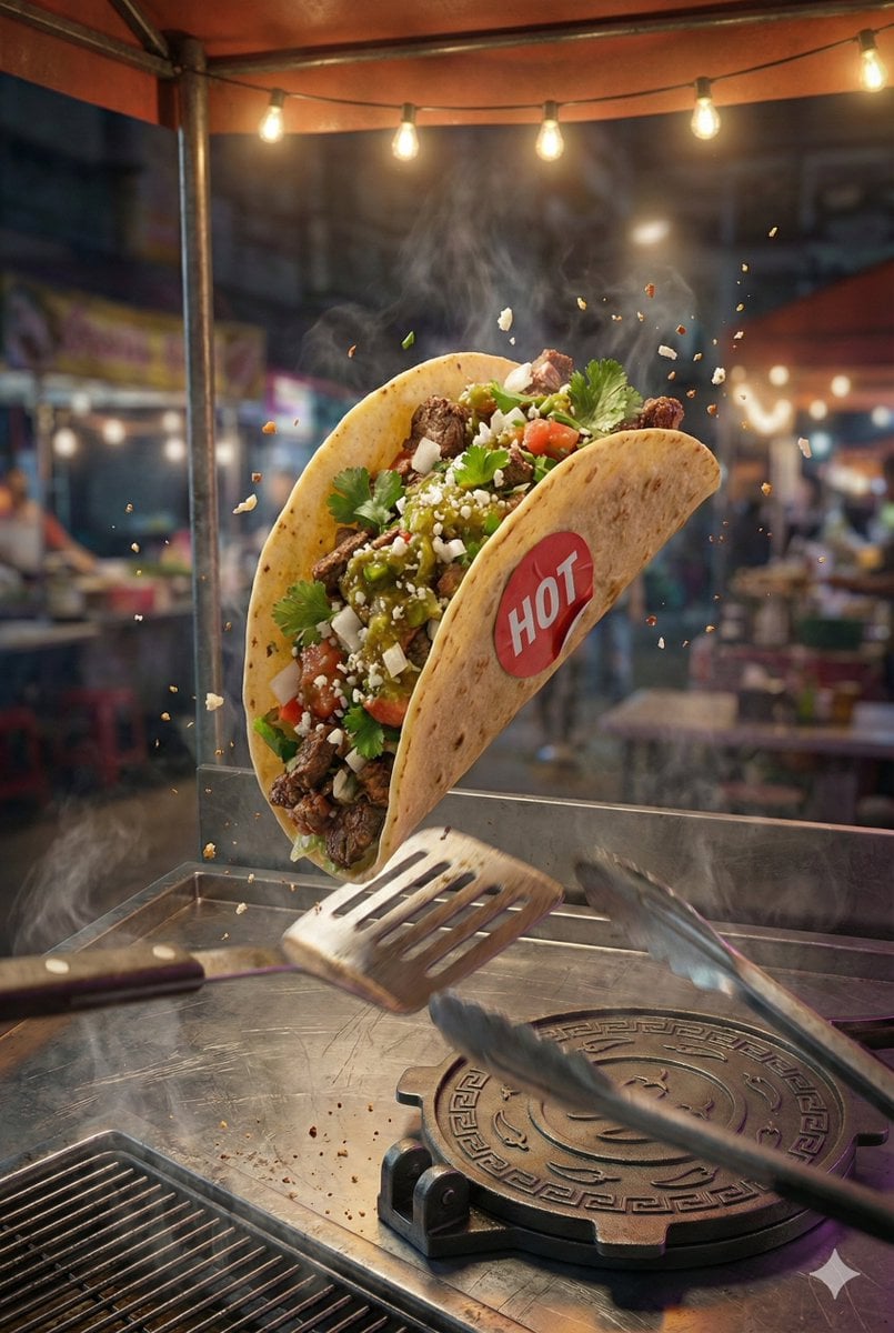 2 3 hyper-realistic, high-resolution poster featuring the attached taco example 1