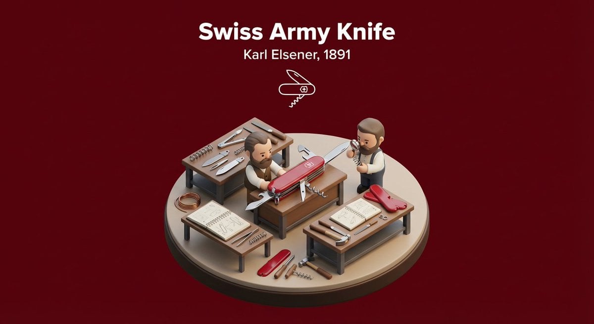 Miniature 3D isometric diorama showing the invention of at the moment example 1
