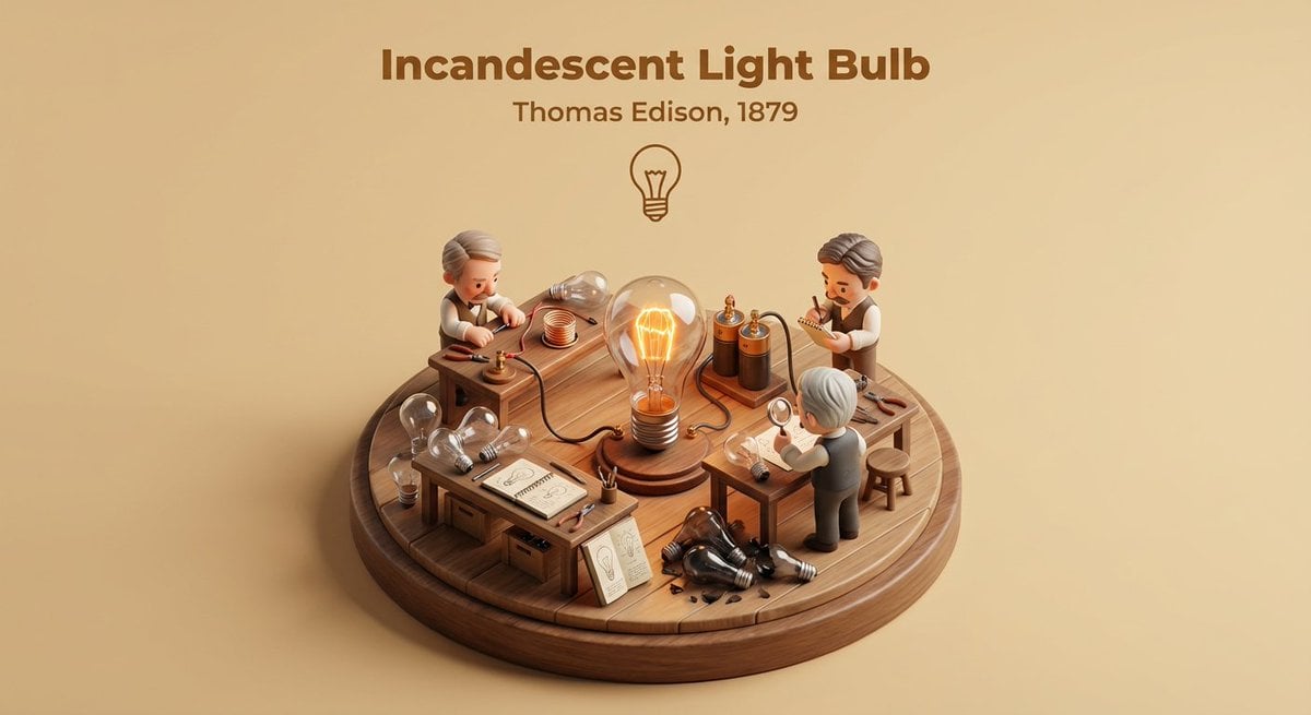 Miniature 3D isometric diorama showing the invention of at the moment example 3