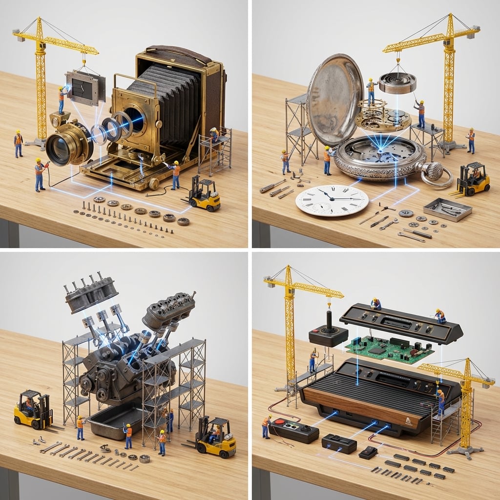 Input A is a Mechanical Device or Gadget e g, Vintage Camera, Mechanical AI image template preview