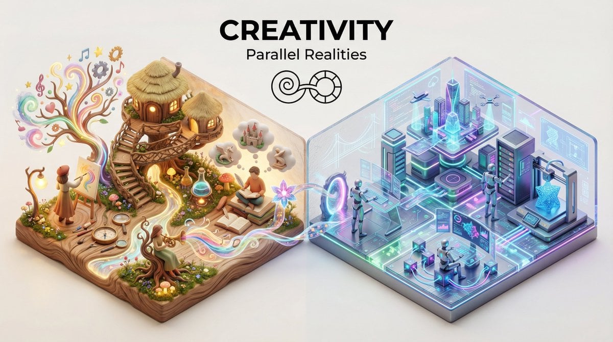 Present a clear, 45 top-down isometric miniature 3D split diorama AI image template preview