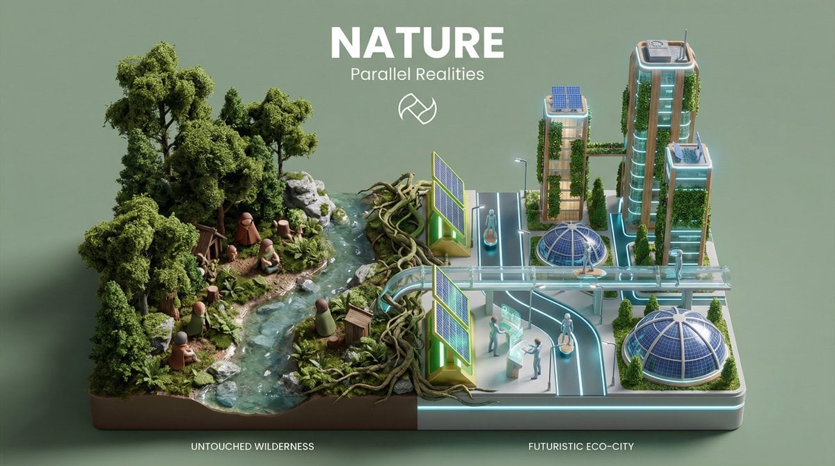 Present a clear, 45 top-down isometric miniature 3D split diorama example 2