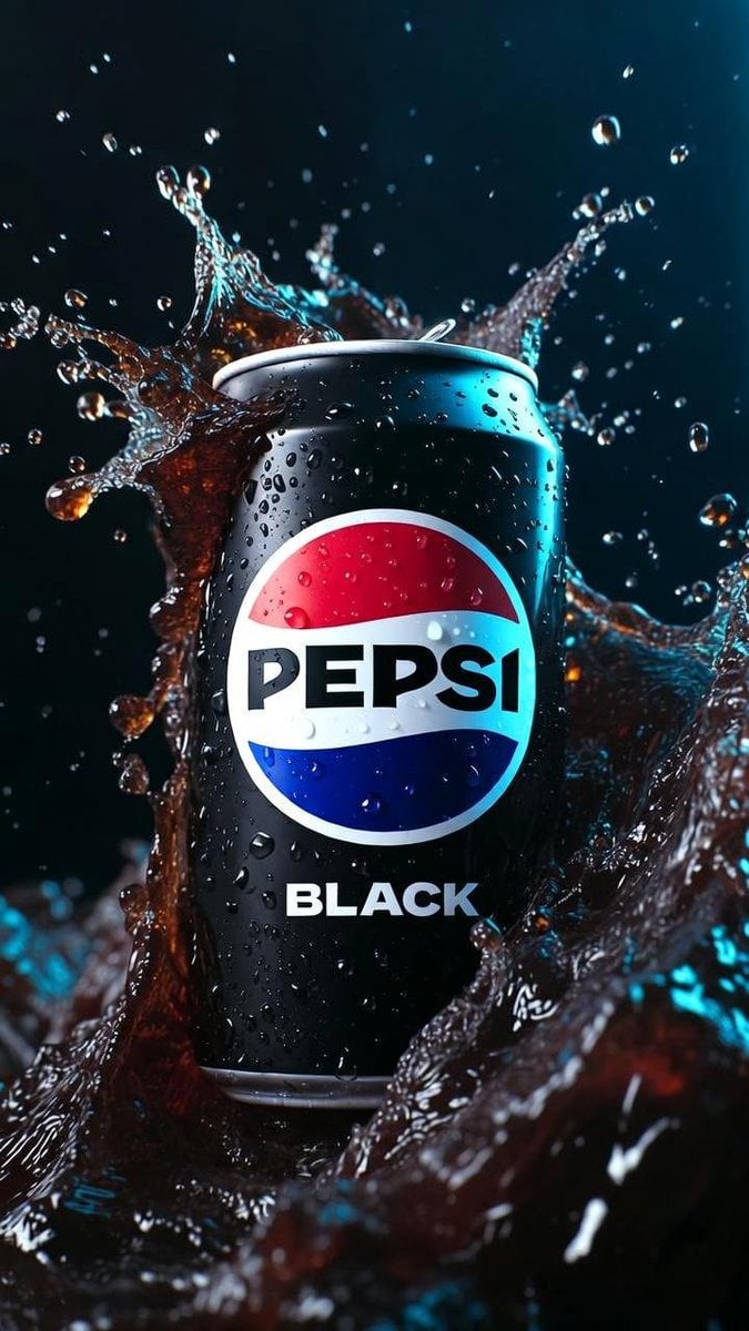 Hyper-realistic cinematic product photograph of a Pepsi Black can AI image template preview