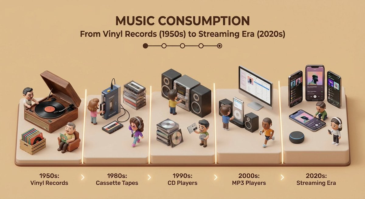 Clean isometric miniature 3D diorama visualizing the evolution AI image template preview