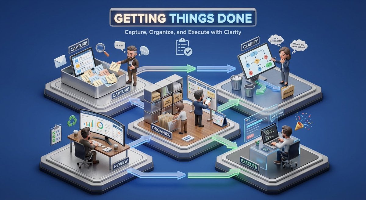 3D isometric miniature diorama showcasing the productivity system AI image template preview