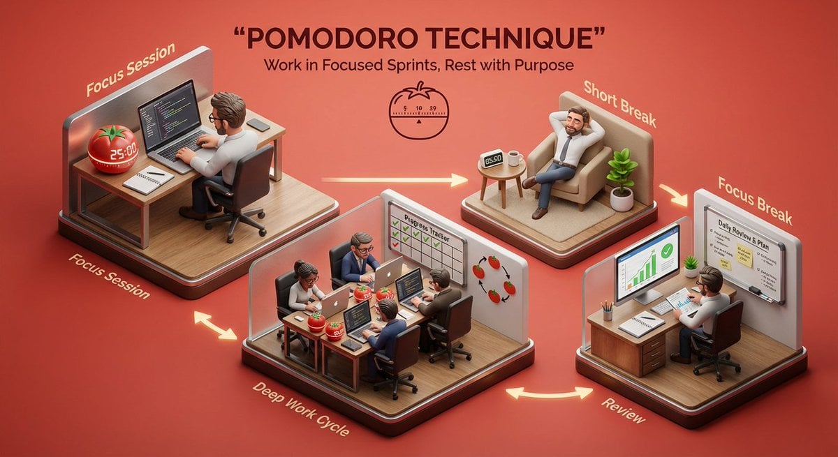 3D isometric miniature diorama showcasing the productivity system example 2