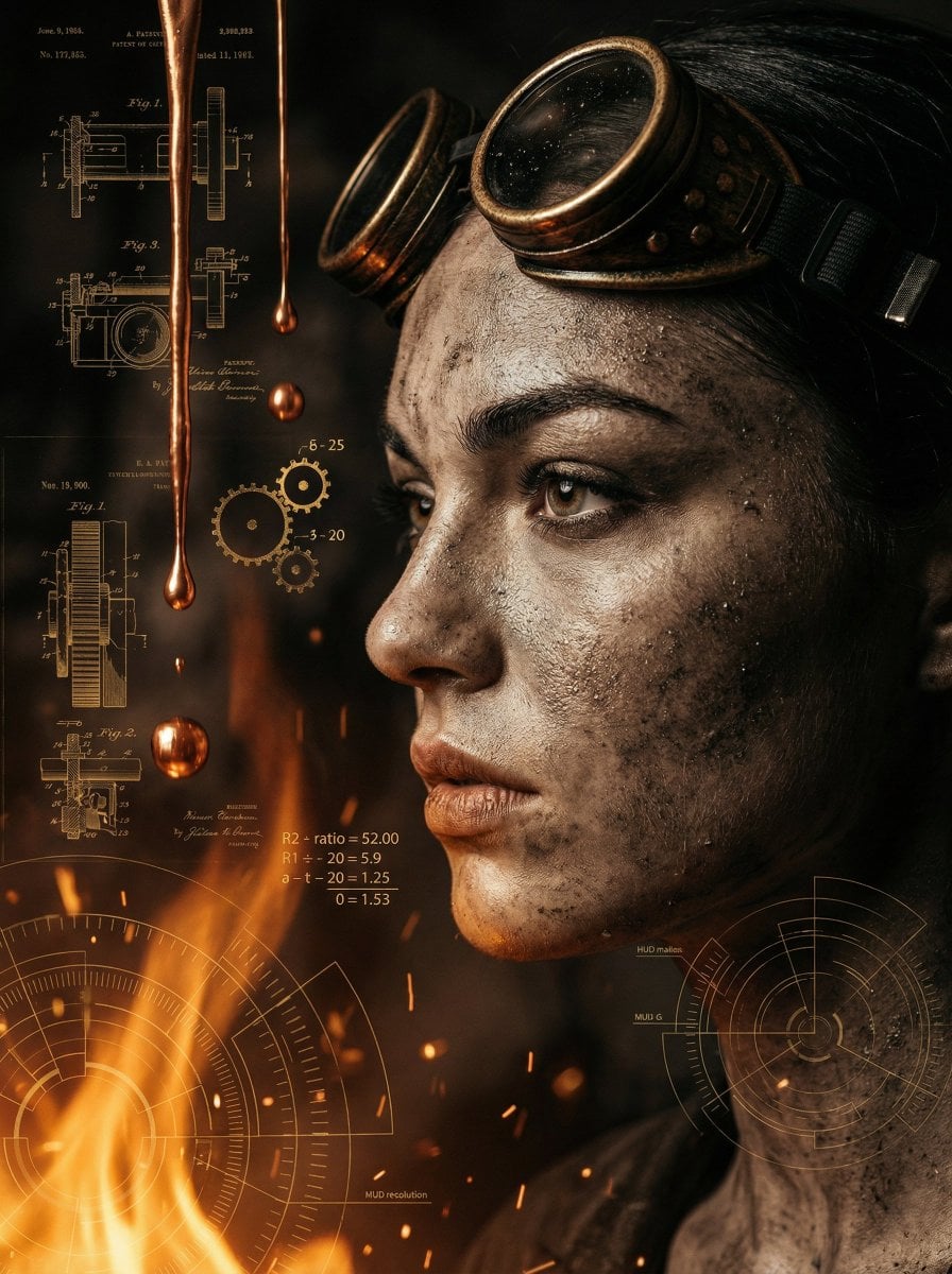 A cinematic close-up profile of a weathered women with a salt-and-pepper AI image template preview