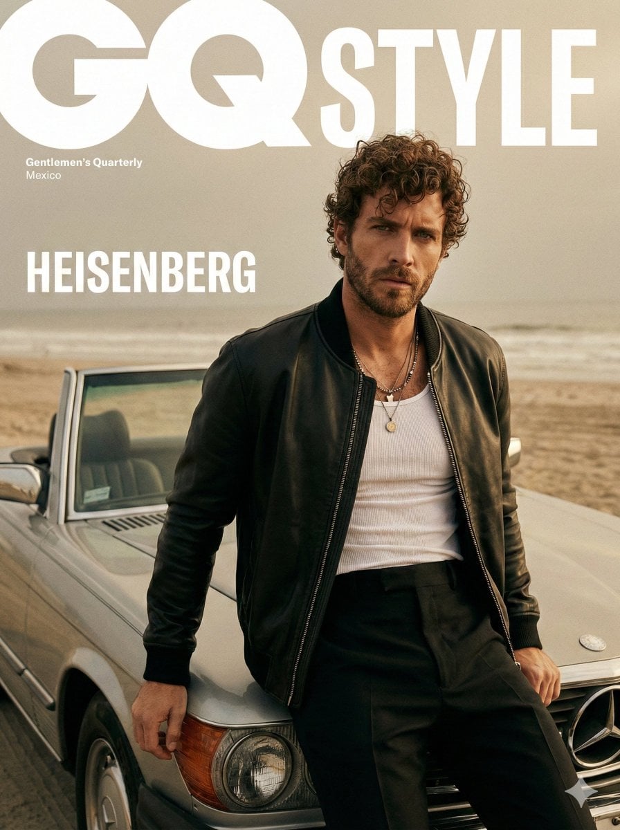 A cinematic fashion editorial portrait of male model for a GQ Style AI image template preview
