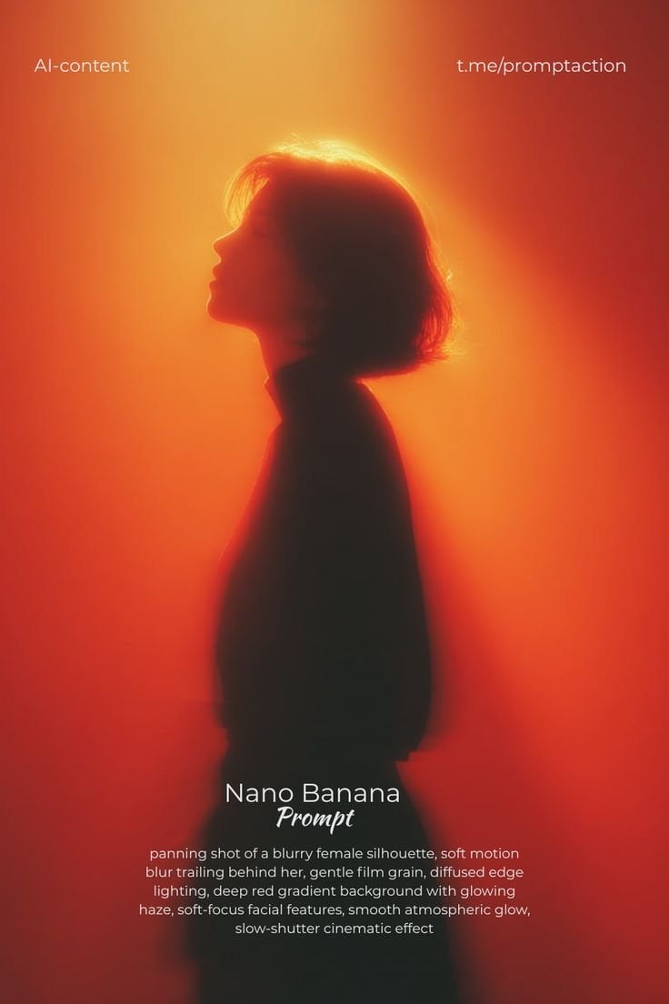 Panning shot of a blurry female silhouette, soft motion blur trailing AI image template preview