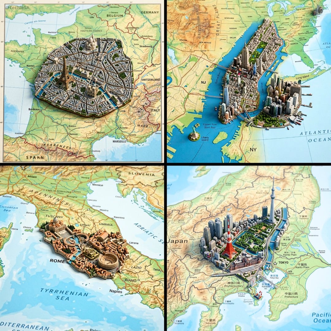 Ultra-realistic top-down geographic map with precise cartographic AI image template preview