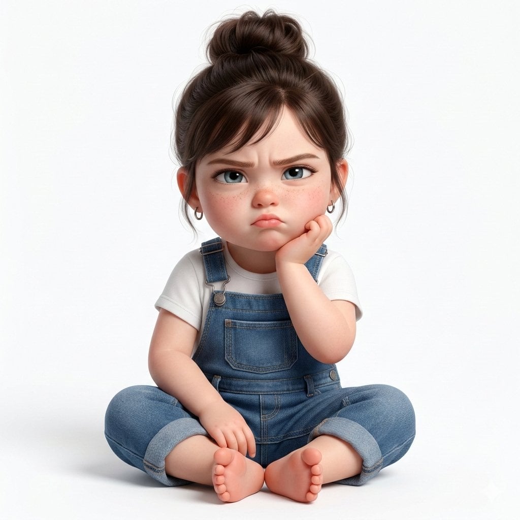 Super cute, hyper-realistic 3D render of a toddler girl who is a younger AI image template preview