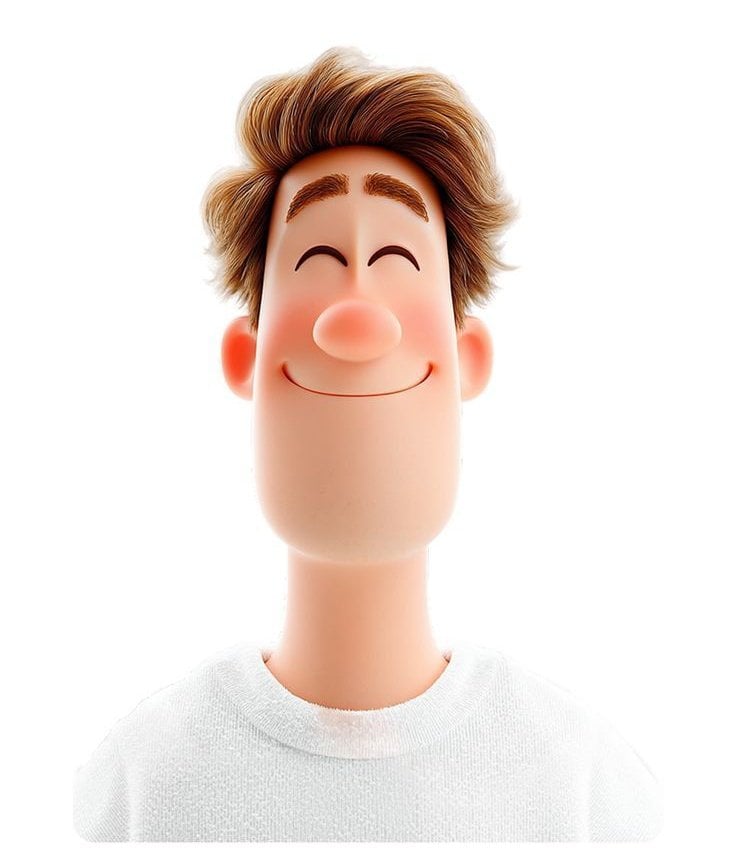 3D avatar of a man, with a happy face on a white background, no necks AI image template preview