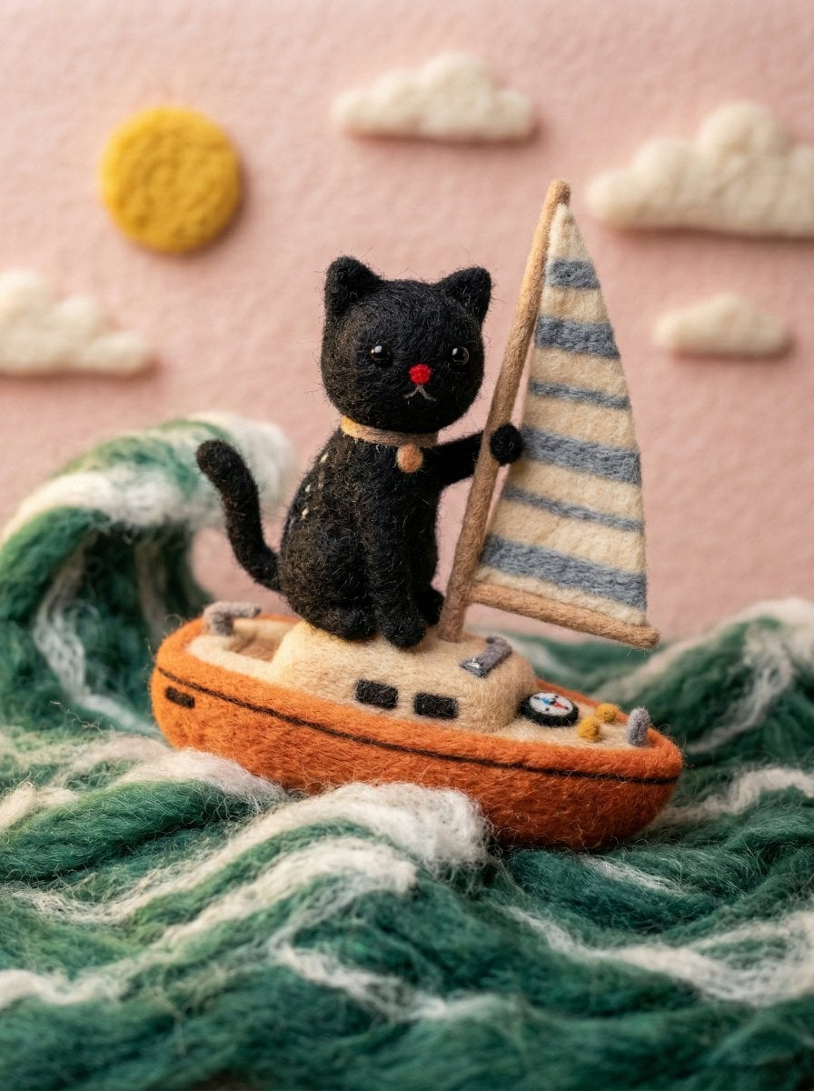 Simplified felt versions of the original outfits, tiny fabric buttons AI image template preview