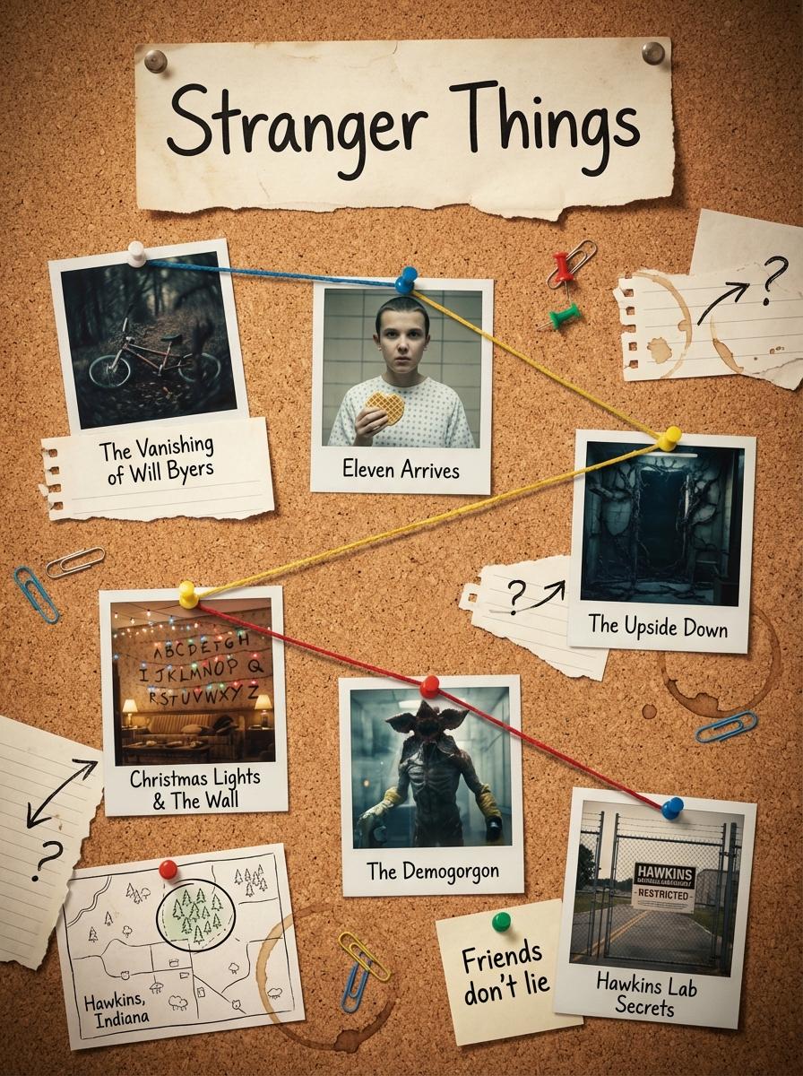 Generates a clean, cinematic 1080 1080 corkboard layout that visually example 1