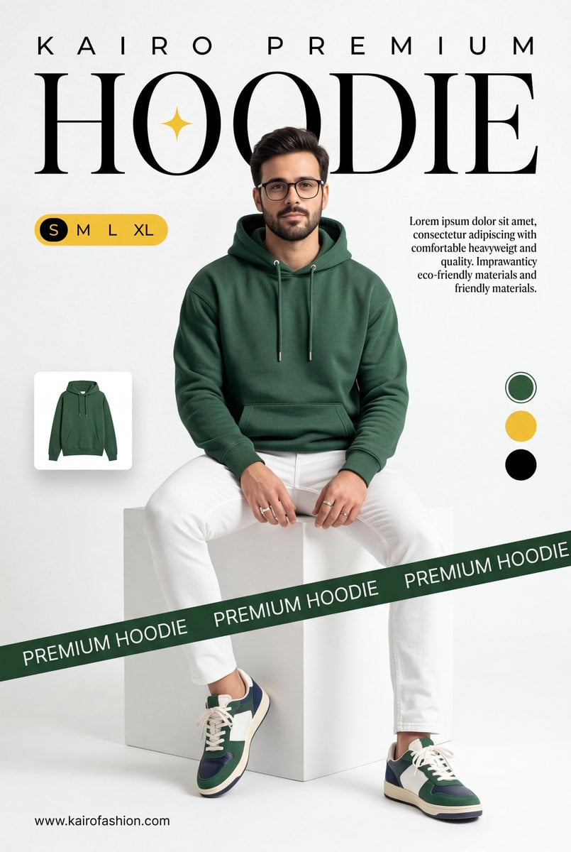 A professional commercial fashion advertisement featuring AI image template preview