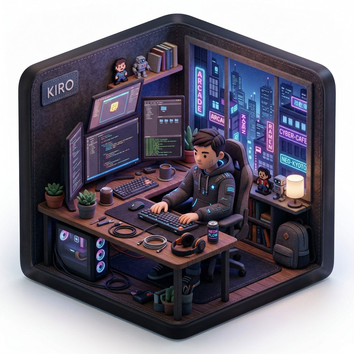 3D isometric diorama illustration of an original character named example 2