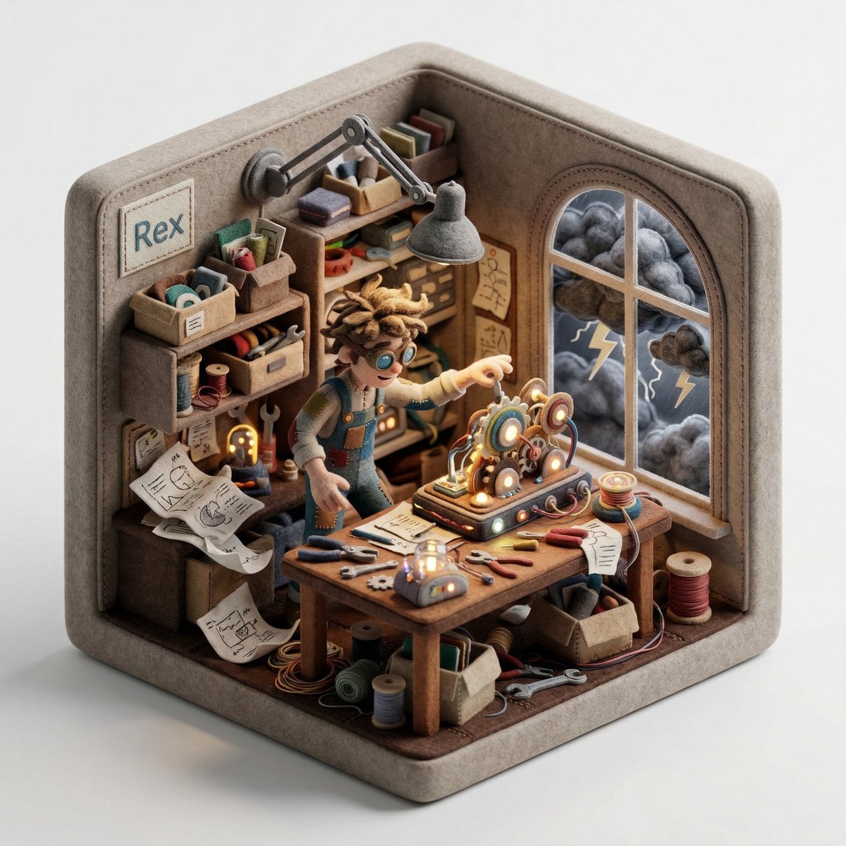3D isometric diorama illustration of an original character named example 3