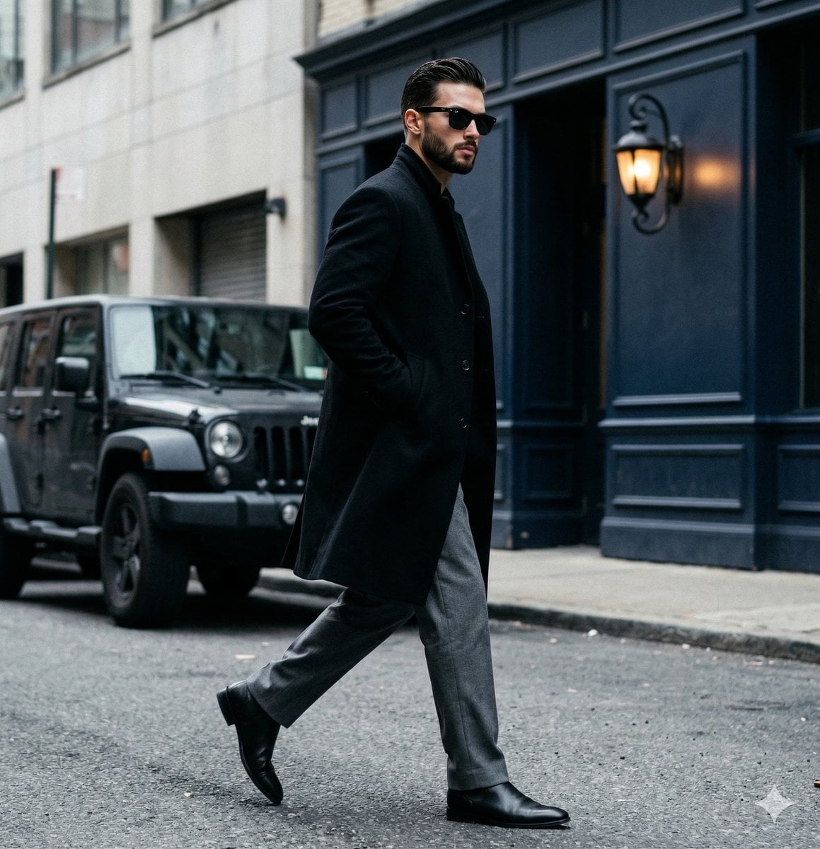 A candid paparazzi-style street photography shot of a handsome man AI image template preview