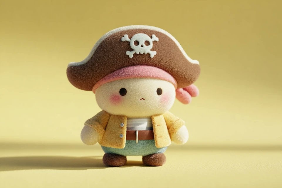 A cute full-body plush toy, plush doll art, stylized 3D character AI image template preview